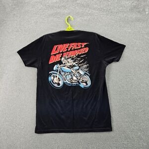 Liquid Death Men Shirt L Black Graphic Print Motorcycle Skeleton Short Sleeve